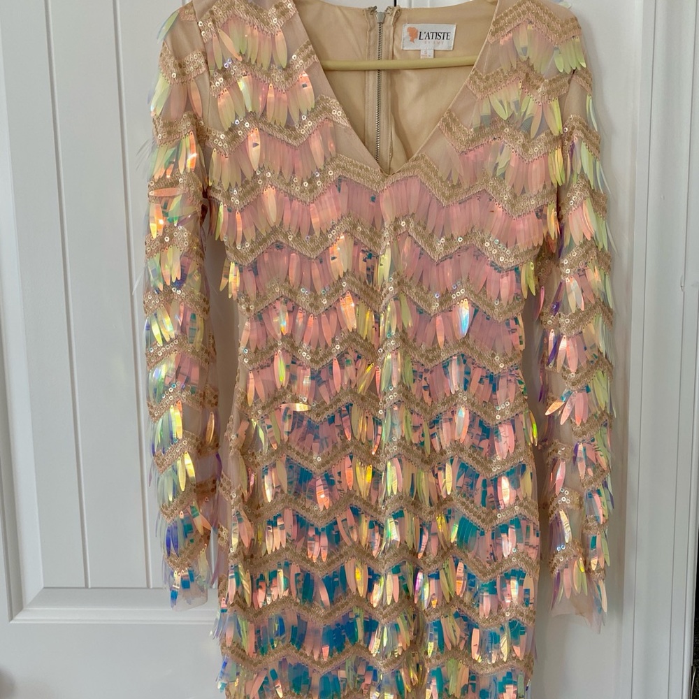 L'ATISTE Multicolor Sequin Long Sleeve Dress